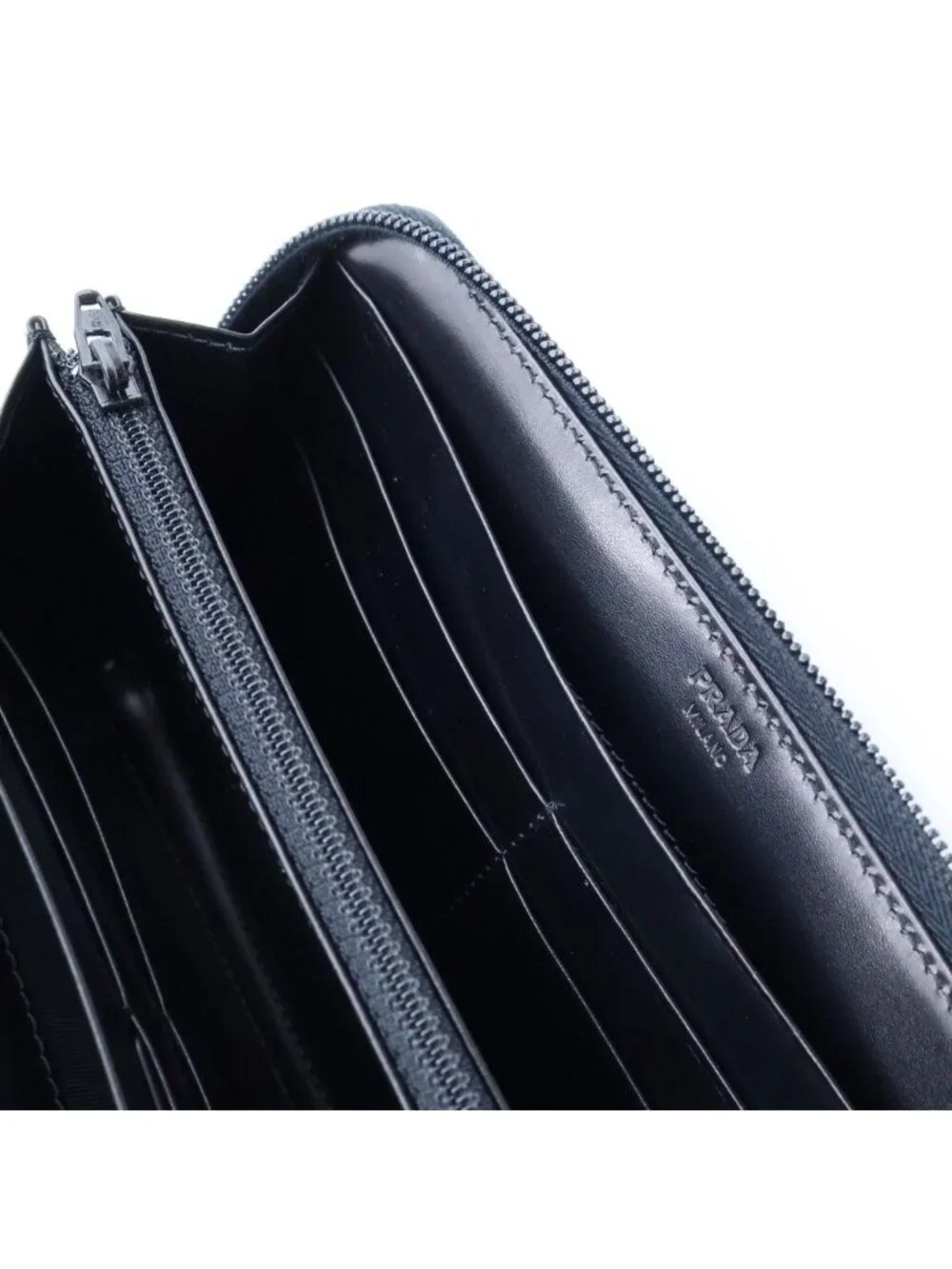 Prada Logo Zip Around Wallet Black Leather